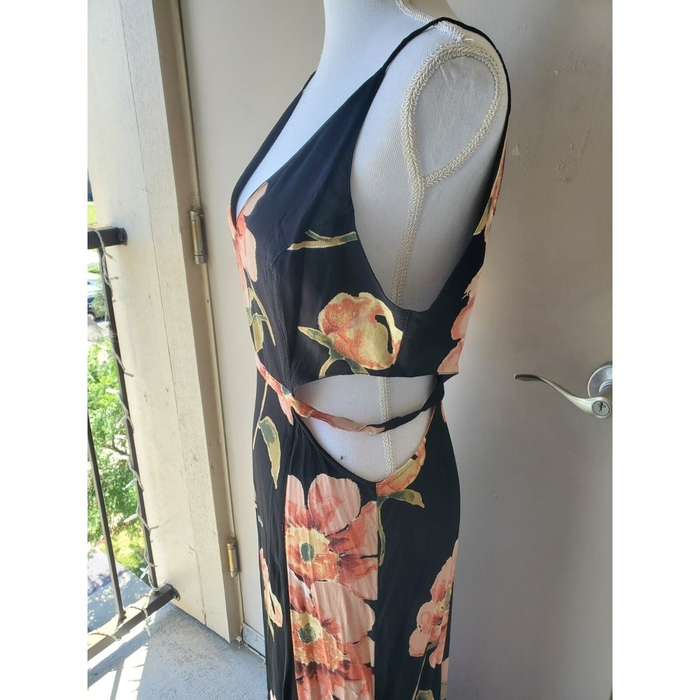 Topshop Maxi Dress Women 10 Black Floral Cut Out Backless Whimsigoth Resortwear - Picture 3 of 11